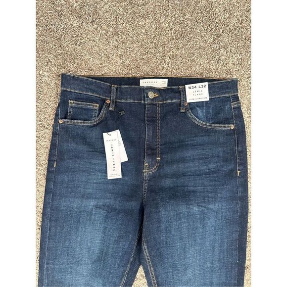 NWT TopShop Jamie Flare Jeans High Rise Dark Wash Indigo Women’s W34 L32 Stretch - Picture 5 of 11